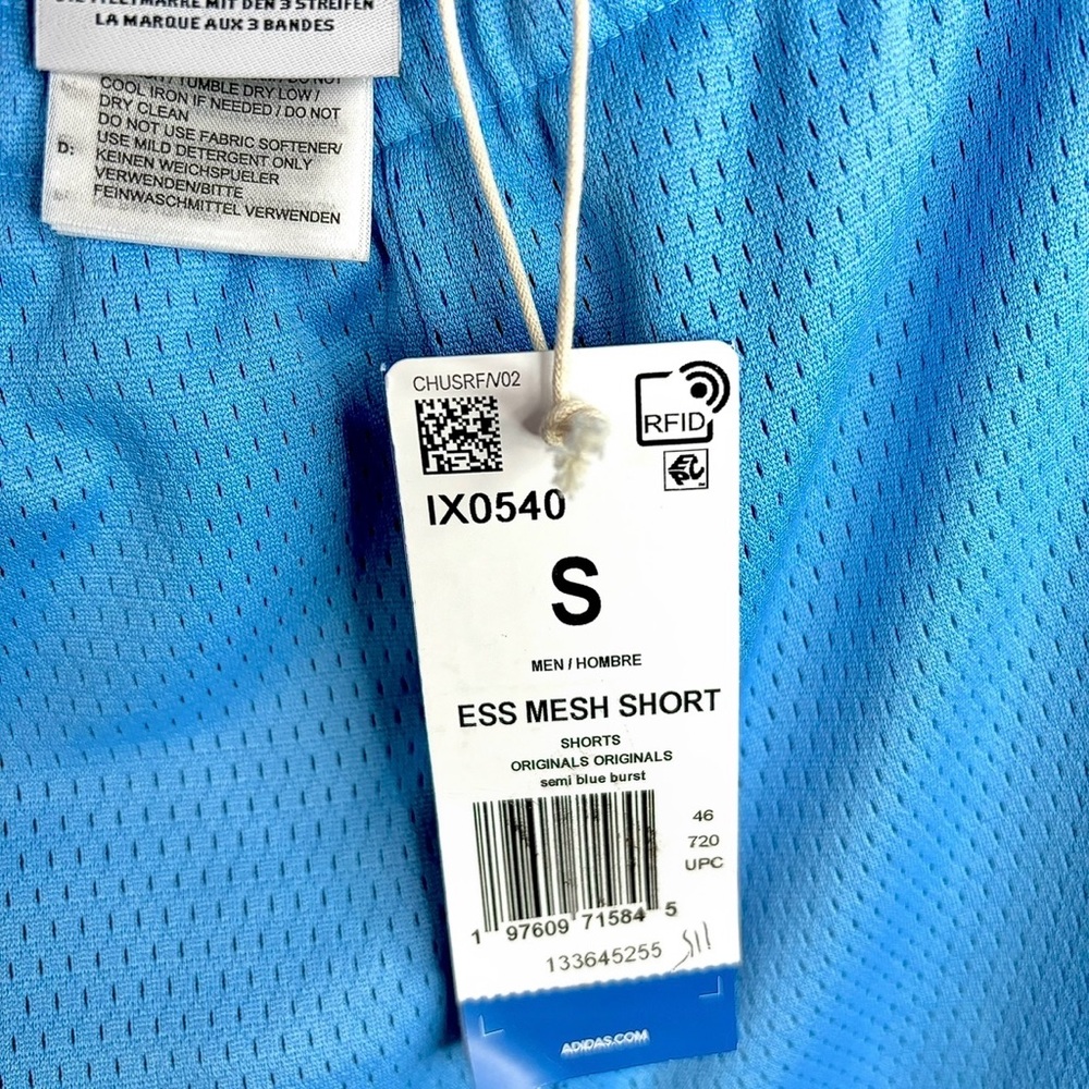 Adidas Men’s Original Essential Mesh Shorts Small Semi Blue Burst New - Picture 9 of 9